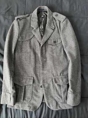 H&M Gray Herringbone Military-Style Field Jacket
